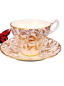 English Castle Gold Teacup & Saucer Set Brown & Ritchie English Bone China - Picture 1 of 11
