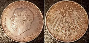 Allemagne - Bavière - Ludwig III - 3 mark argent D, Münich 1914 TTB+ ! KM#1005 - Foto 1 di 1