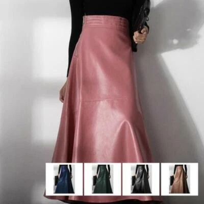 Maxi falda de cuero ajustada de fiesta para mujer en línea A cintura alta vestido de invierno largo completo Foto 1 de 4