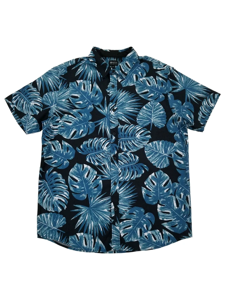 Matix Mens Black Palm Tropical Hawaiian Short Sleeve Button-Up Woven Shirt L - Image 1 of 1