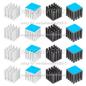 15 x 15 x 15 mm dissipateur thermique en aluminium anodisé à fentes argent/noir avec rubans adhésifs - Photo 1/12