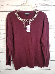 NWT INC Internation Concepts Burgundy Keyhole Embellished Sweater Women's Sz 2XL - Picture 1 of 12
