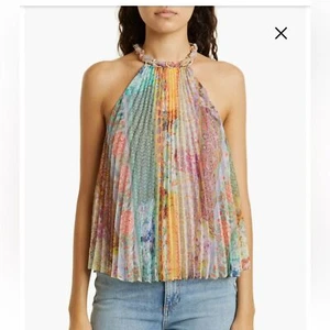 NWT Alice + Olivia Alycia Pleated Chiffon Top with chain collar - Picture 1 of 12
