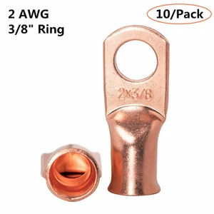 10PCS 2 Gauge 3/8" Bare Copper Ring Lugs Wire Terminals Battery Cable Connectors - Picture 1 of 6