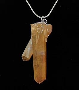 2” Sunshine Aura Titanium Quartz Crystal Wire Pendant On Silver Chain - Picture 1 of 13