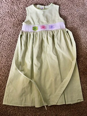 Silly Goose Green Gingham Smocked Embroidered Daisy Dress 6/7Y - 000875 - Image 1 of 4