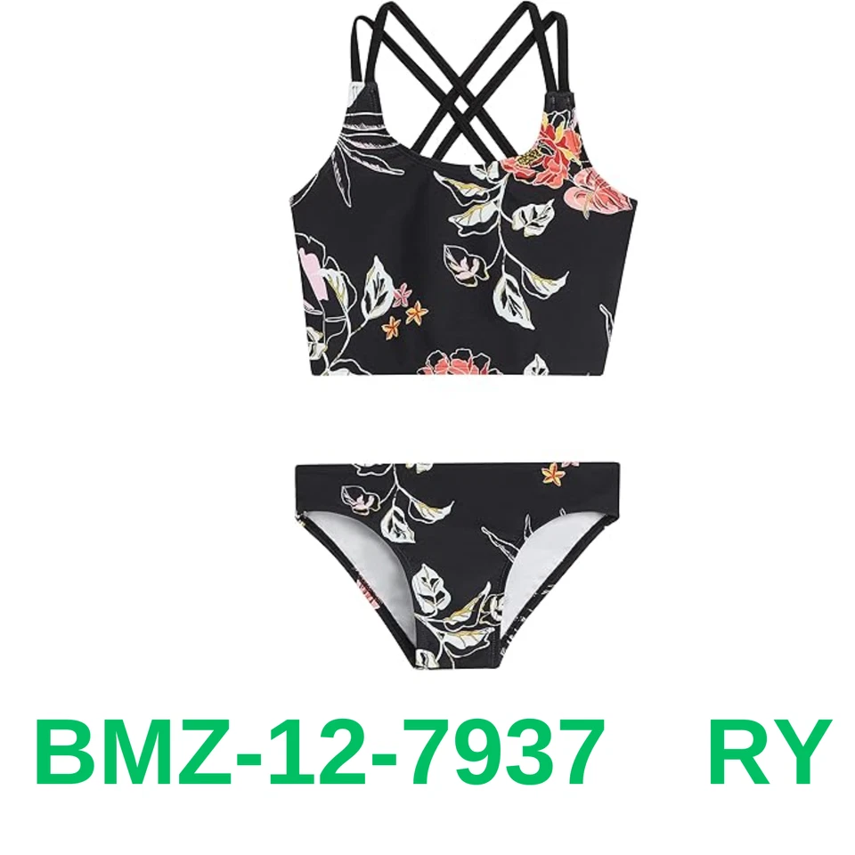 Kanu Surf Girls' Waverly UPF 50+ Beach Sport Criss-Cross Tankini, Reese Black,10 - Image 1 of 2