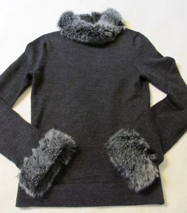 NINE WEST Dark Heather Gray Sweater With Faux Fur Turtleneck & Cuffs sz XS - Picture 1 of 6