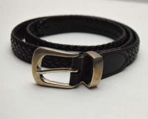 Damen geflochtener Ledergürtel M 31-33 schwarz silber Beschläge 3/4" schmal - Bild 1 von 10