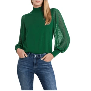 Maglione CeCe Clip Dot Sleeve, top festa di Natale, verde, taglia small nuovo con etichette - Foto 1 di 10