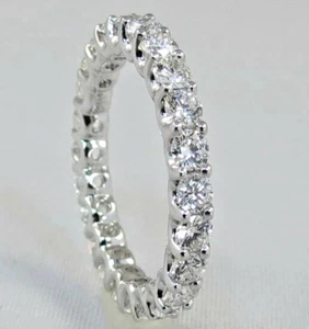 2.50Ct Round Natural Diamond Eternity Wedding Band 14K Solid White Gold Size 6.5 - Picture 1 of 7