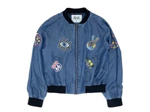 GUC So Nikki Patch Print Denim-Like Bomber Jacket Type Top in Blue S - Picture 1 of 15