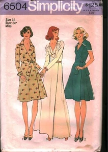6504 Vintage Simplicity Sewing Pattern Misses 1970s Front Wrap Dress Two Lengths - Picture 1 of 2