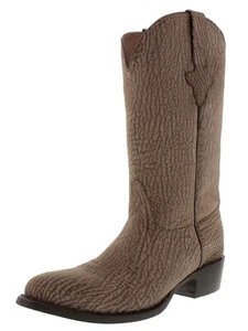 Mens Western Leather Boot Brown Shark Print Round Rodeo Wear Botas Size 13, 14 - Picture 1 of 5