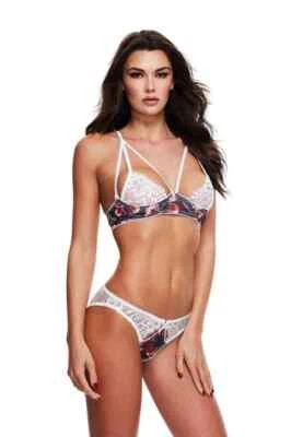 Baci Grey Floral & Lace Bra Set S - XL Hot Fashion Sexy Dessous BH Slip Grau - Bild 1 von 2