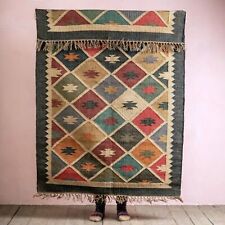 Vintage Handmade Rug Wool Jute Kilim Living Room Runner Multicolor Rug Carpet