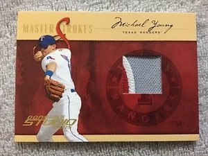 Studio Michael Young Masterstrokes 2005 juego dorado parche usado #/10 Rangers - Imagen 1 de 7