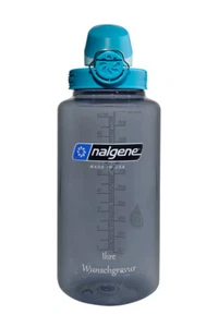 Nalgene Trinkflasche 'OTF Sustain' - 1 L grau, Deckel blau, mit Namensgravur - Bild 1 von 4