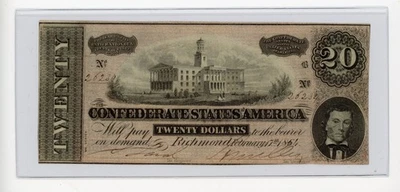 1864 $20 CIVIL WAR CONFEDERATE STATES AMERICA NOTE RICHMOND UNCIRCULATED - Image 1 of 2