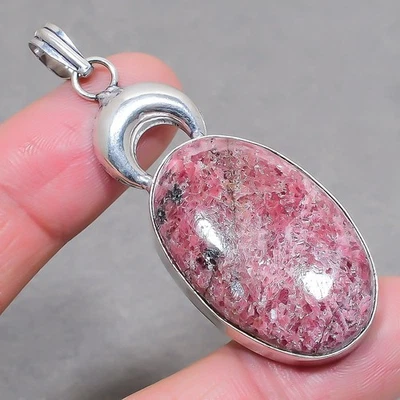 Colgante de joyería de diseño antiguo étnico hecho a mano con piedras preciosas de rodonita 2,6" SR 6202 Foto 1 de 4