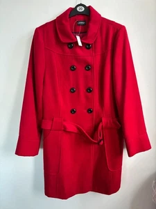 Women's Wool Look George Red Coat Double Breasted Look Single Fastening Size 20 - Picture 1 of 13
