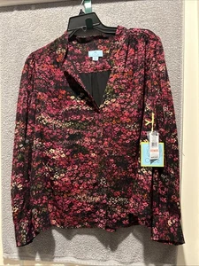 Top donna CeCe floreale manica lunga con volant nuovo con etichette in ricco nero taglia 2X $79 - Foto 1 di 4