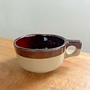 Vintage Western Stoneware Mug Brown Tan Monmouth Low Profile Two-Tone - Picture 1 of 3