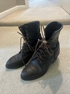 Vintage 70s Military Combat Boots Black Leather Lace Up Vibram 8 M Unbranded - Picture 1 of 9