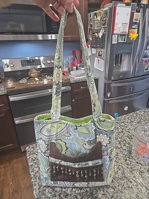 Paisley Floral Tote Purse Bible Bag Green BrownHandmade Beaded - Image 1 of 4