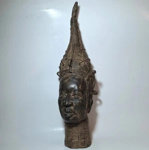 Ifé Bronze Head, Queen Mother, Yoruba Benin Nigeria, Vintage African Art, 17" - Picture 1 of 22