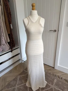 Mango Long Dress Size Small 8/10 Cream Maxi Dress Summer Beach Dress Crochet - Picture 1 of 11