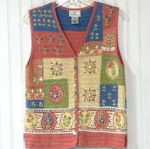 Vintage Susan Bristol Strick Häkel Pullover Weste Damen Größe Small bunte Blumen - Bild 1 von 16