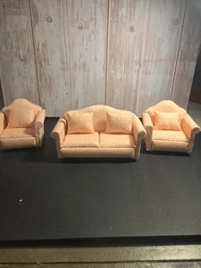 AirAds Dollhouse 1:12 scale miniature sofa Set Settee with pillows pink. READ. - Picture 1 of 5