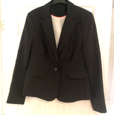 New Look Womens Black Striped Polyester Blend Suit Jacket Size 14 - Image 1 of 4