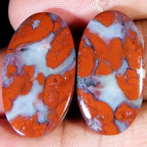 37.10 CT Natural Red Brecciated Jasper Pair Oval Cab Gemstone (15x26x4 mm) DP376 - Picture 1 of 7