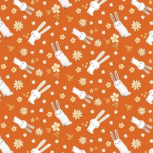 Orange Meadow Bunny 44" fabric by Benartex, 13301-38, Into the Woods, cotton - Picture 1 of 1