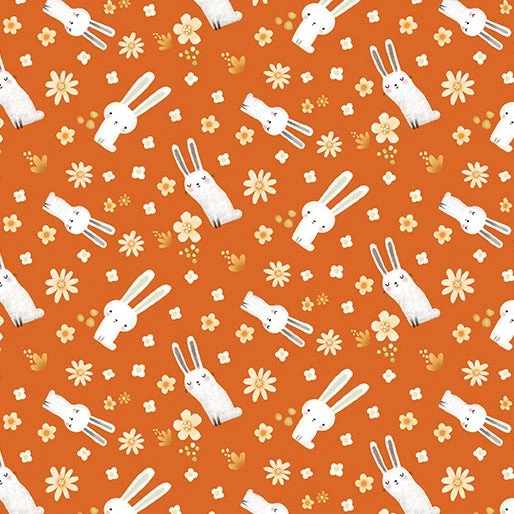 Orange Meadow Bunny 44" fabric by Benartex, 13301-38, Into the Woods, cotton - Image 1 of 1