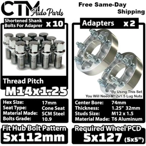 2x 1.25" Thick 5x112 to 5x127 (5x5) Wheel Spacer Adapter + Bolts Fit Latest BMW - Picture 1 of 7