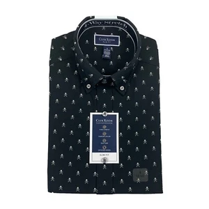 Club Room Mens Slim Fit Skull Print Dress Shirt Black 14-14.5 - Picture 1 of 3