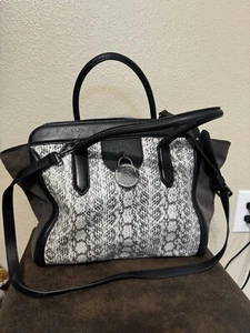 Vince Camuto Snakeskin Black & White Leather & Gray Fur with Original Bag - EUC - Picture 1 of 14