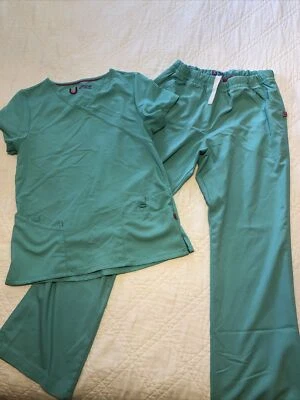 Urbane Ultimate Scrub Outfit Set Small Top Medium Bottomz Aqua Green Flare - Image 1 of 4
