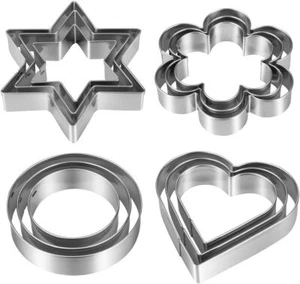 Metal Cookie Cutters Set 12 Pieces, Stainless Steel Heart,Star, Flower,Round - Picture 1 of 7