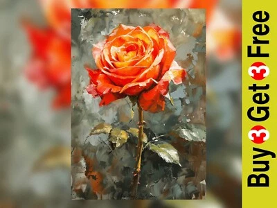 Impasto Rose Elegance, impressão de pintura tradicional 5"x7" em papel fosco - Imagem 1 de 4