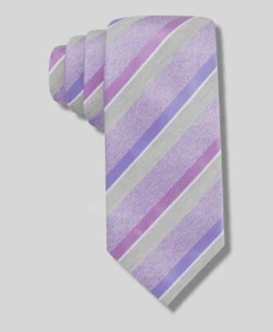 $52 Alfani Men Purple Gray Stripe Classic Self Tied Dress Tie Necktie Size 60x3 - Picture 1 of 1
