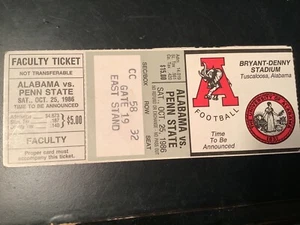 1986 UNDEFEATED PENN STATE VS. ALABAMA TICKET STUB 25.10.1986 National Champions - Bild 1 von 2