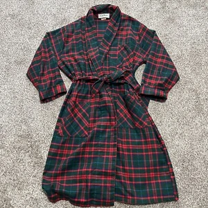 VTG USA LL Bean Red Green Blue Plaid Flannel Robe w Belt Medium Tall Excellent - Picture 1 of 6