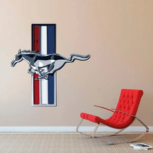 Mustang Horse Tri Bar Logo Wall Decal Garage Wall Decor Mural Vinyl Sticker - Picture 1 of 3