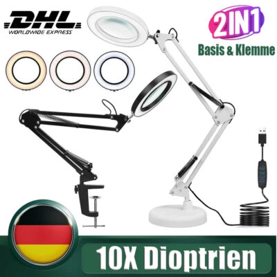 2 IN 1 Lupe mit Licht Und Ständer USB LED Lupenleuchte mit Klemme Dimmbare Lupen - Bild 1 von 4