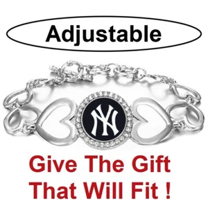 NY New York Yankees Women's Silver Adjustable Heart Bracelet w Gift Pkg D27-NY - Picture 1 of 6