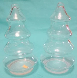 Pair 4-Tier GLASS CHRISTMAS TREES 7.25” Tall 4” Diameter HOME DÉCOR - Picture 1 of 3